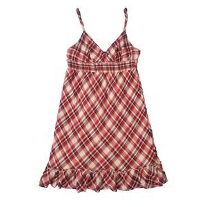 Vintage Faded Glory Babydoll Plaid Dress Sz M Red Country Cowgirl Western Preppy